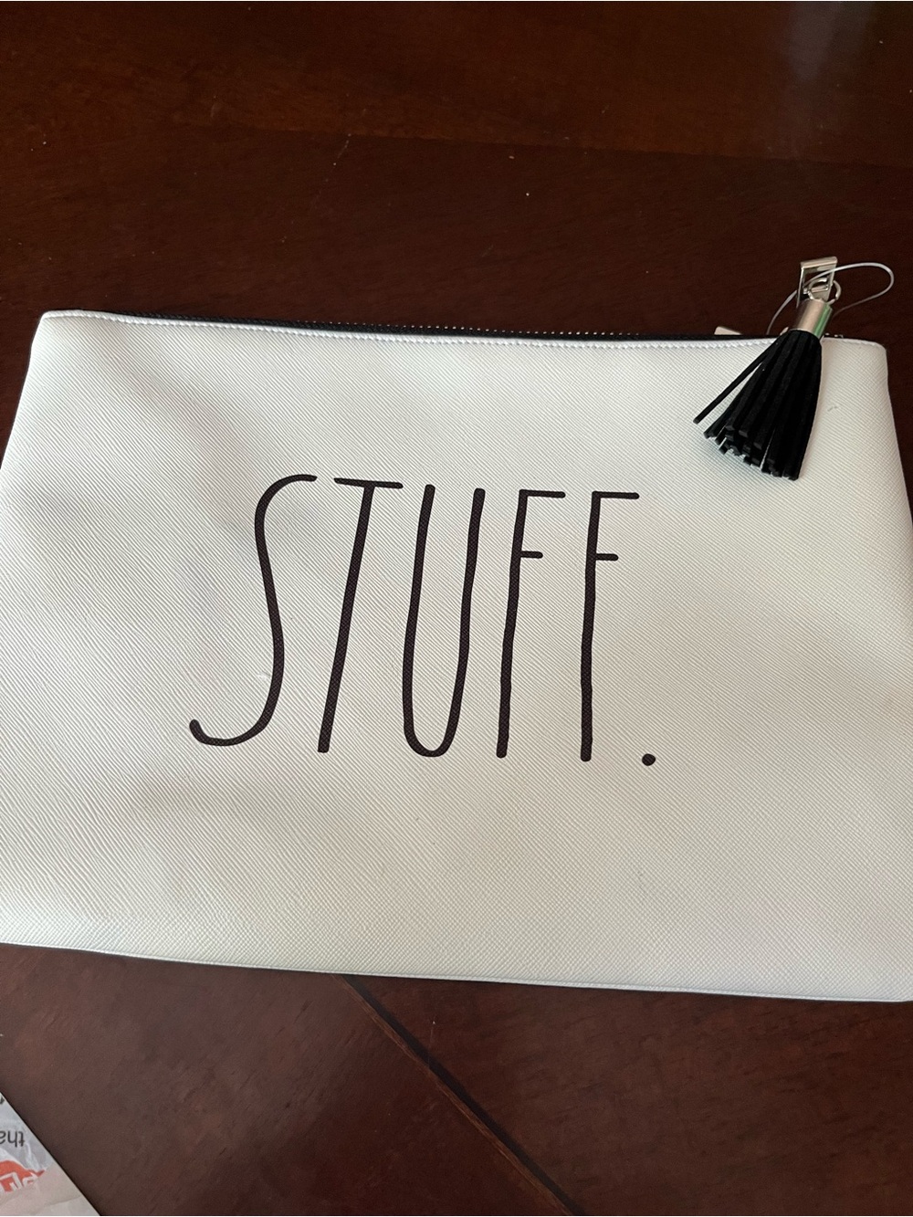 Rae Dunn “STUFF” ZIPPERED Pouch with Black Tasel
